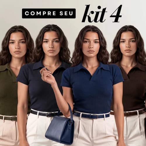 Kit 4 Camisa Gola Polo Feminina Canelada